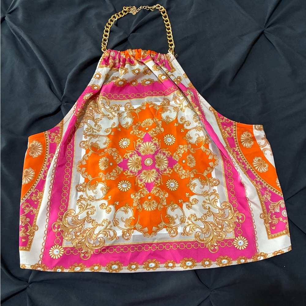 Rachel Zoe Orange & Fuchsia Baroque Scarf Halter Top